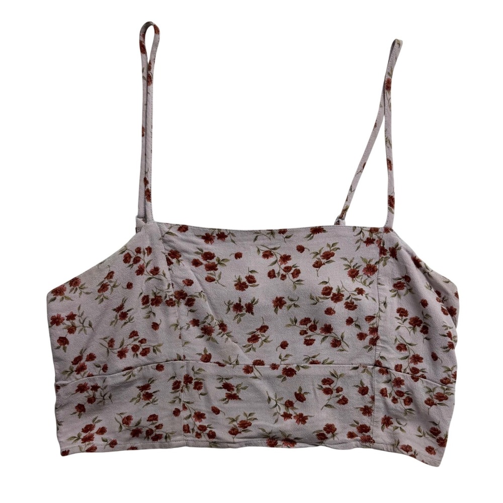 American Eagle Floral Crop Top Small Lavender Purple Smocked Back Cami Tank